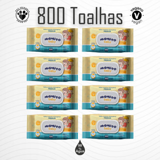 08 Lenço Umedecido Premium 100 Folhas 20x13 Cm Mamito Baby Com Tampa Flip Top