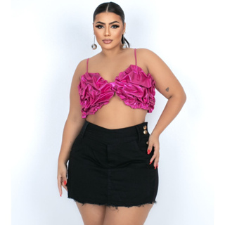 Short Saia Jeans Feminino Plus Size Com Lycra (preto) em Oferta na Shopee
