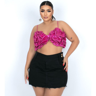 Short Saia Jeans Feminino Plus Size Com Lycra (preto)