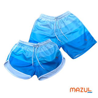 Kit Casal Conjunto Shorts Bermudas Combinando Iguais Tactel Praia Degrade Azul