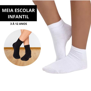 Kit 3 Pares Meia Branca e Preta Criança Kids Infantil Escolar Cano Médio em Oferta na Shopee
