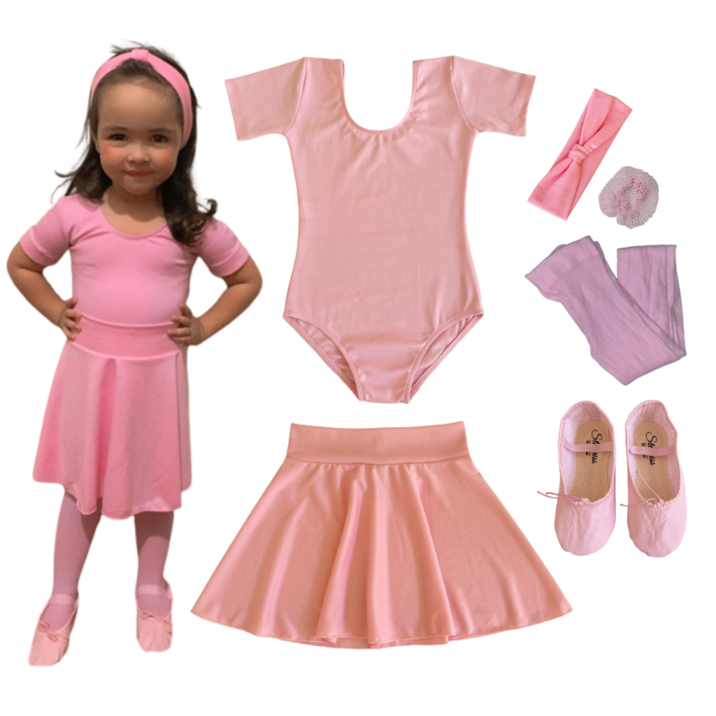 Kit Ballet Infantil 6 Itens Uniforme Bale Completo Rosa