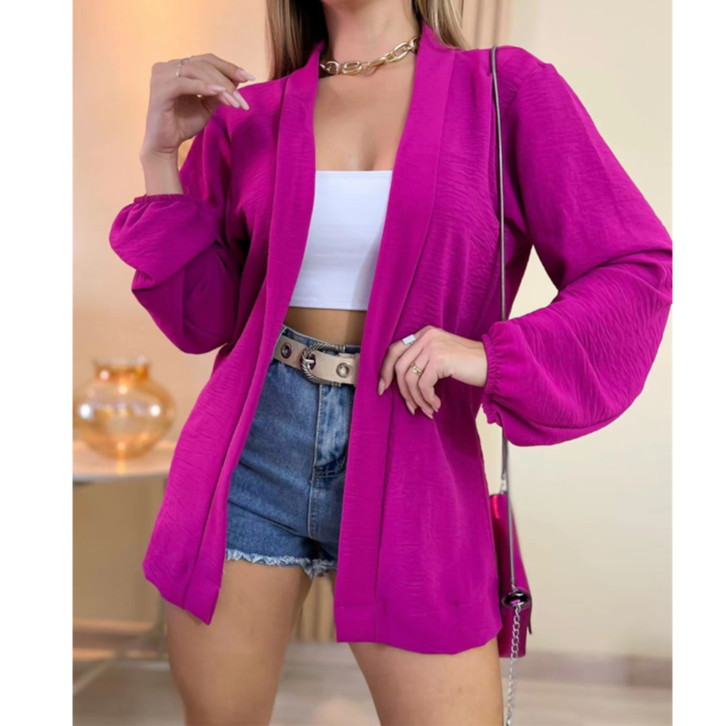 Cardigan Kimono Duna Manga Longa Liso M De Plus Size G1