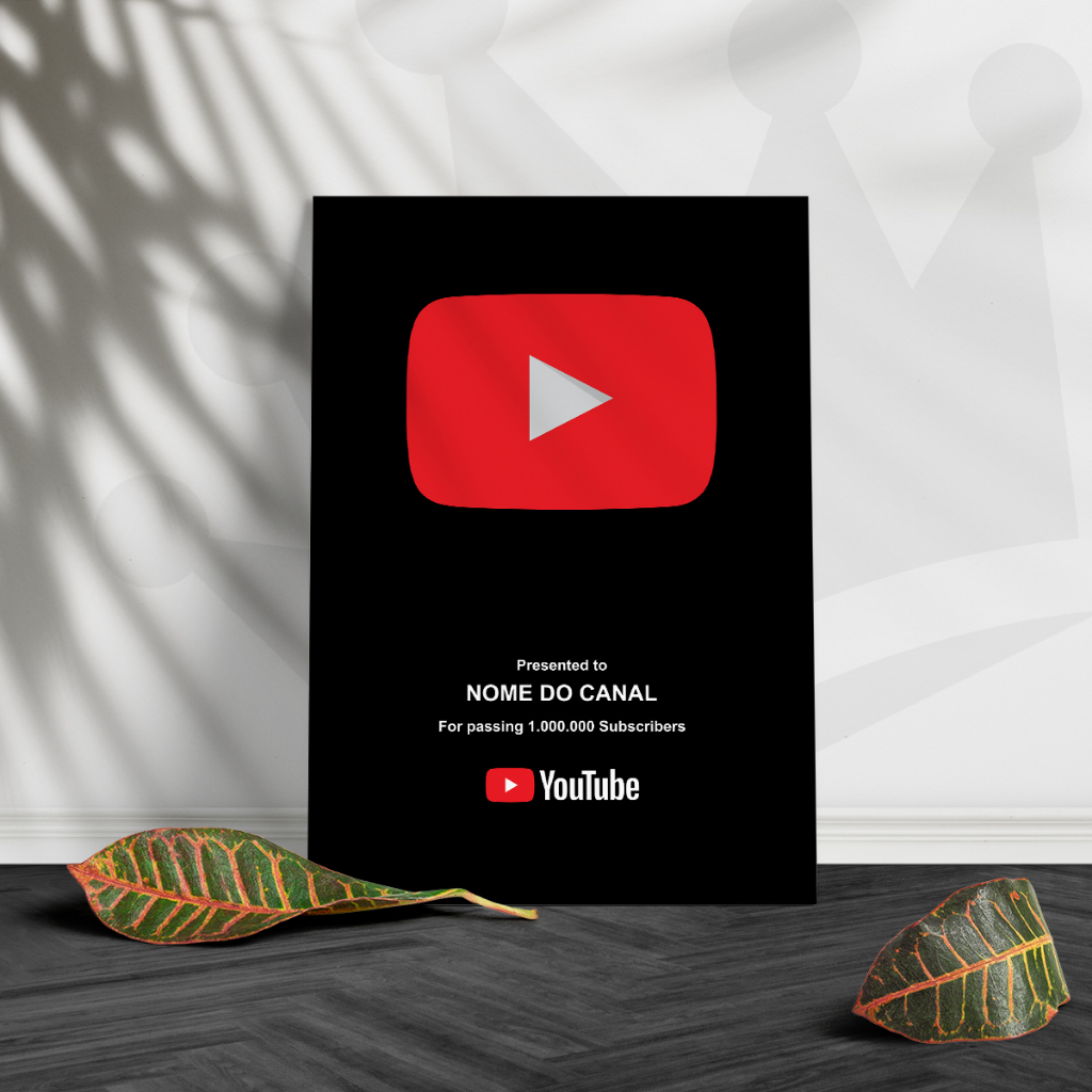 Placa Comemorativa Inscritos YouTube Personalizado - Tamanho 19x28cm - Redes Sociais