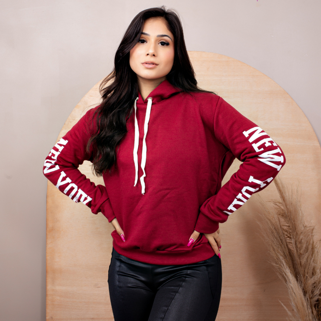 Blusa De Frio Feminina Moletom Com Capuz Sem Bolso | Casaco Feminino
