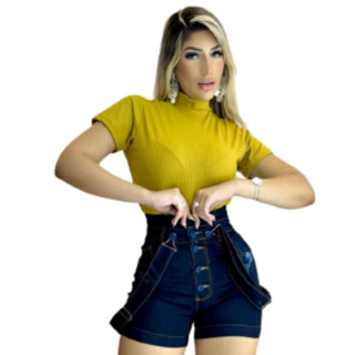 Jardineira Salopete Modelagem e Acabamento Premium Salopete Jardineira Gringa Com Suspensorio Moda Blogueira Lycra
