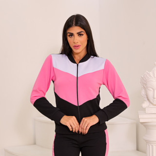 Conjunto malha crepe manga longa ziper e bolso feminino