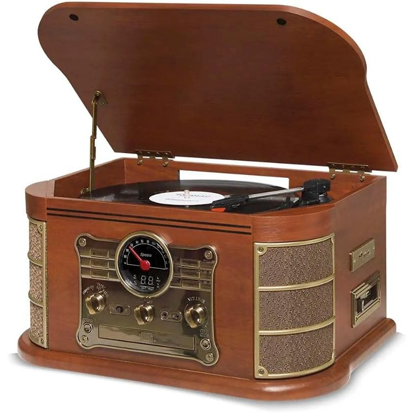 Vitrola Toca Discos De Vinil Spazio Raveo Toca Fita Cassete Cd Mp3 Radio Fm Bluetooth Sd USB