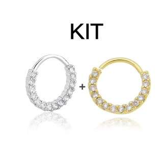 Kit 2 Argolas Cravejadas Com Zircônia Prata E Dourada 8MM
