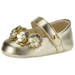 Sapatilha de bebe  Infantil Para Meninas Com Laço Florzinha sapatinho Metalizado dourado