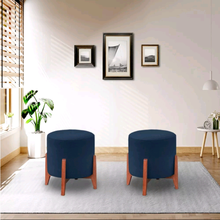 Kit 2 Puff Banquinho Decorativo Em Suede Pés Madeira Maciça em Oferta na Shopee