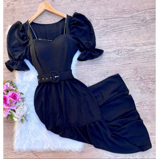 Vestido Midi Giovana com Cinto Manga Princesa - Preto