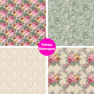 Tecido Tricoline Floral 100% Algodão 50cm x 1,50m Coleção Secret Garden