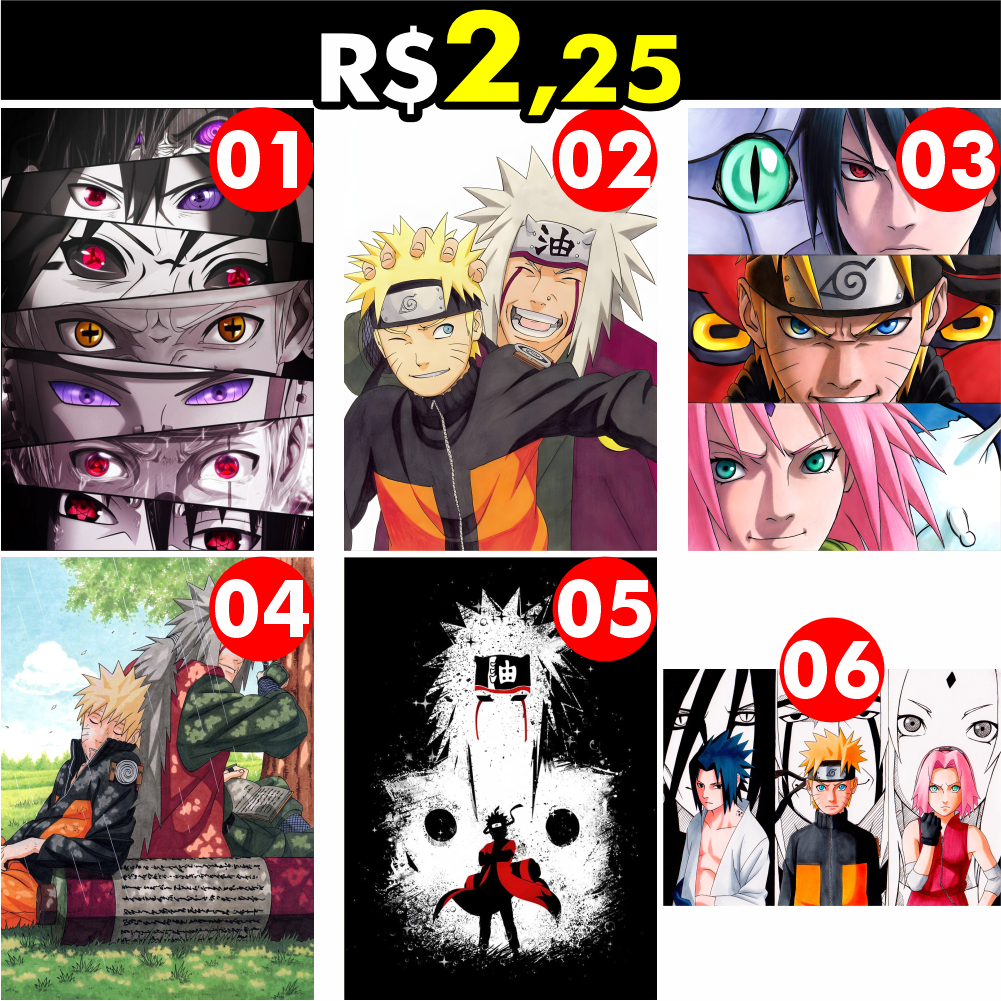 Placa Decorativa Naruto Quadro Anime Naruto, Sasuke, Sakura, Itachi etc - 10x15cm - Com Fita Dupla Face