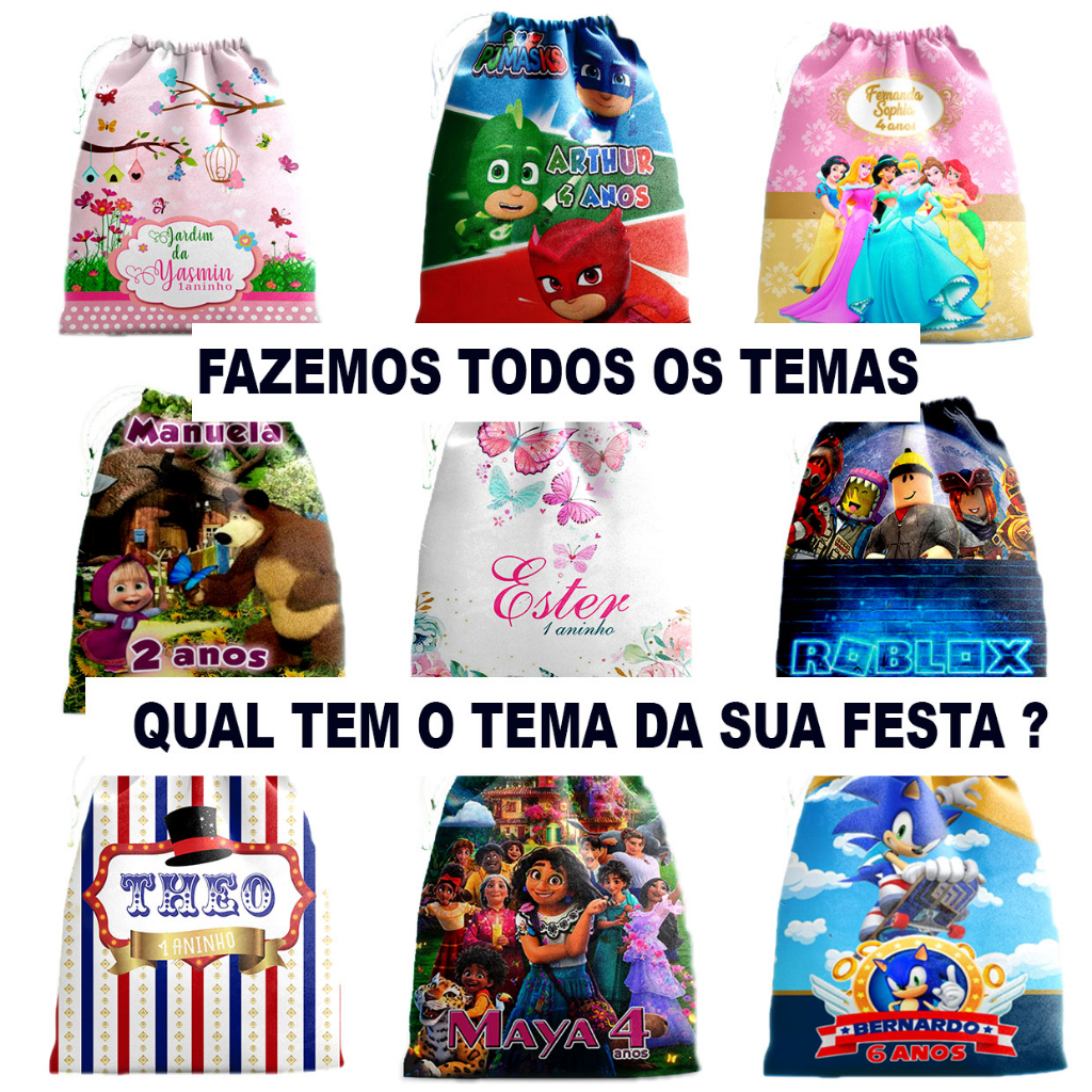 10 sacolinhas personalizada tecido ENCOMENDA  para lembrancinha de festa de aniversario 30cmx20cm