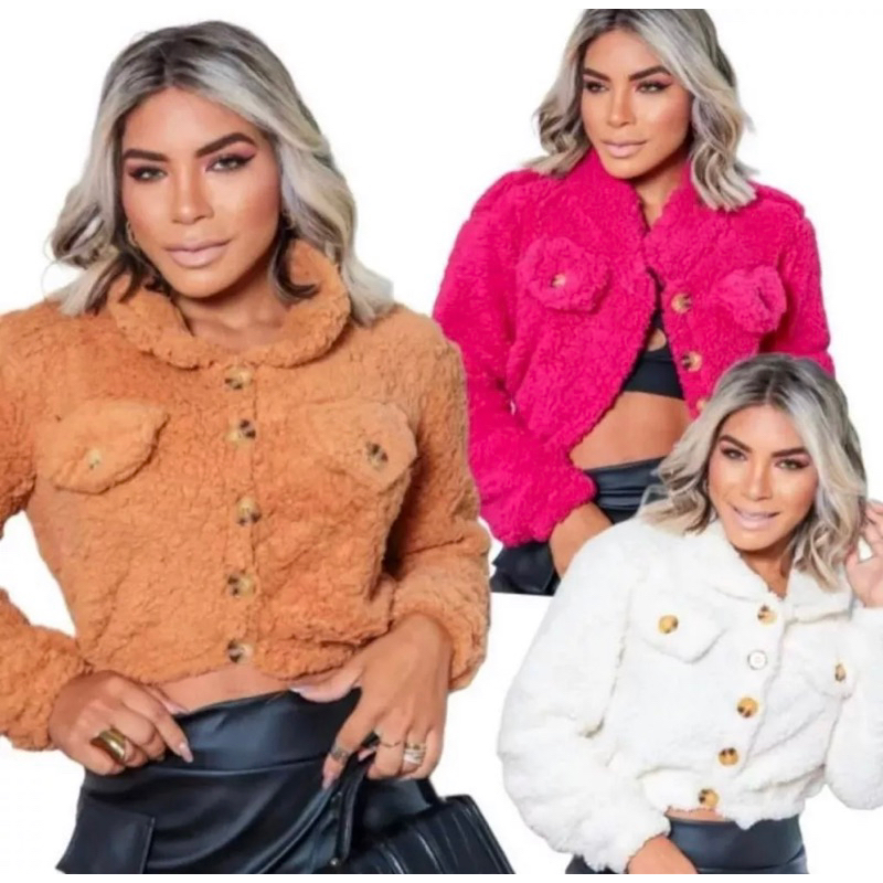 Casaco Feminino Teddy Tendência Inverno Moda Blogueira Roupa Feminina