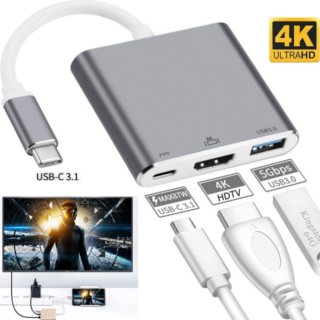 Adaptador de Vídeo Hub USB-C para HDMI 4k Estação Tipo-C USB 3.0