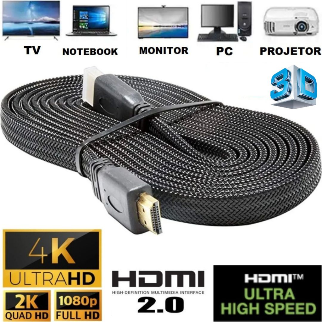 Cabo Hdmi 5m 4k 3d 2.0 Blindado Alta Qualidade Para Tv Projetor Monitor