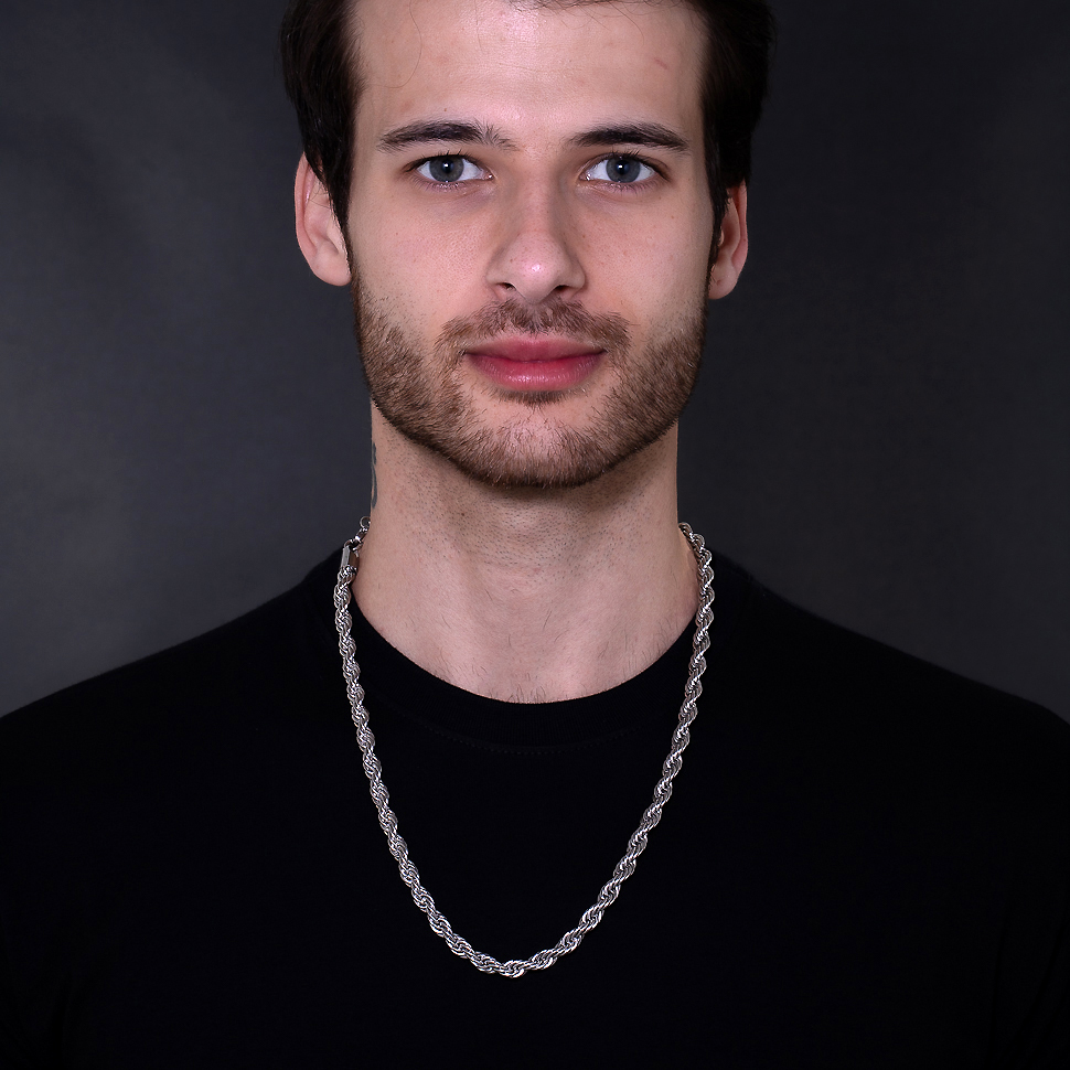 Corrente Pulseira Masculina Grossa 7mm Prata Cj-115 Aço Inox Cordão Baiano - Não Preteja OGrife — imagem 2 de 2