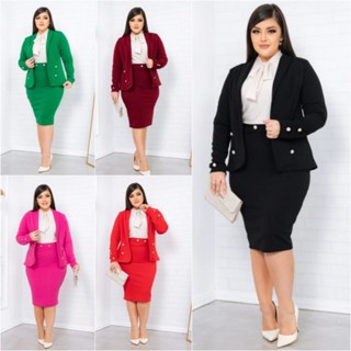 Conjunto Moda Evangélica Saia Lápis e Blazer Feminino Malha Crepe