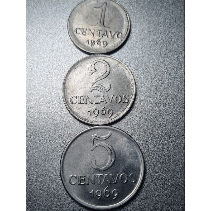 Moeda set  1,2,5 centavos 1969