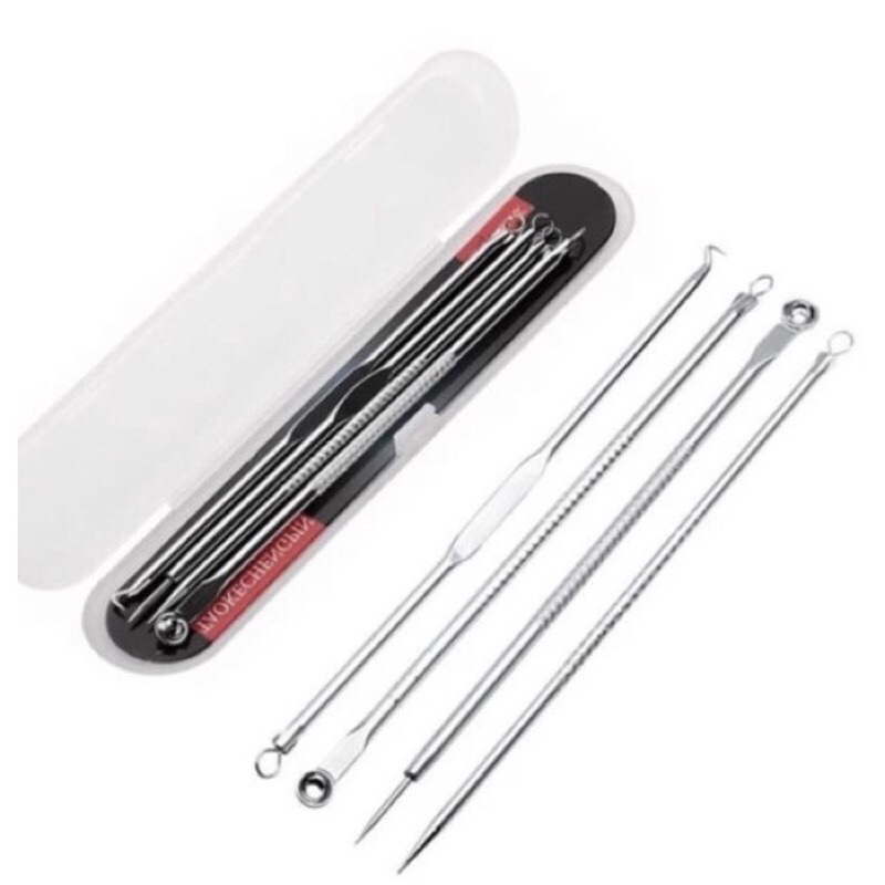 Kit 4 de Ferramentas de Beleza Extrator De Acne Removedor De Cravo Espinha Aço Inoxidável