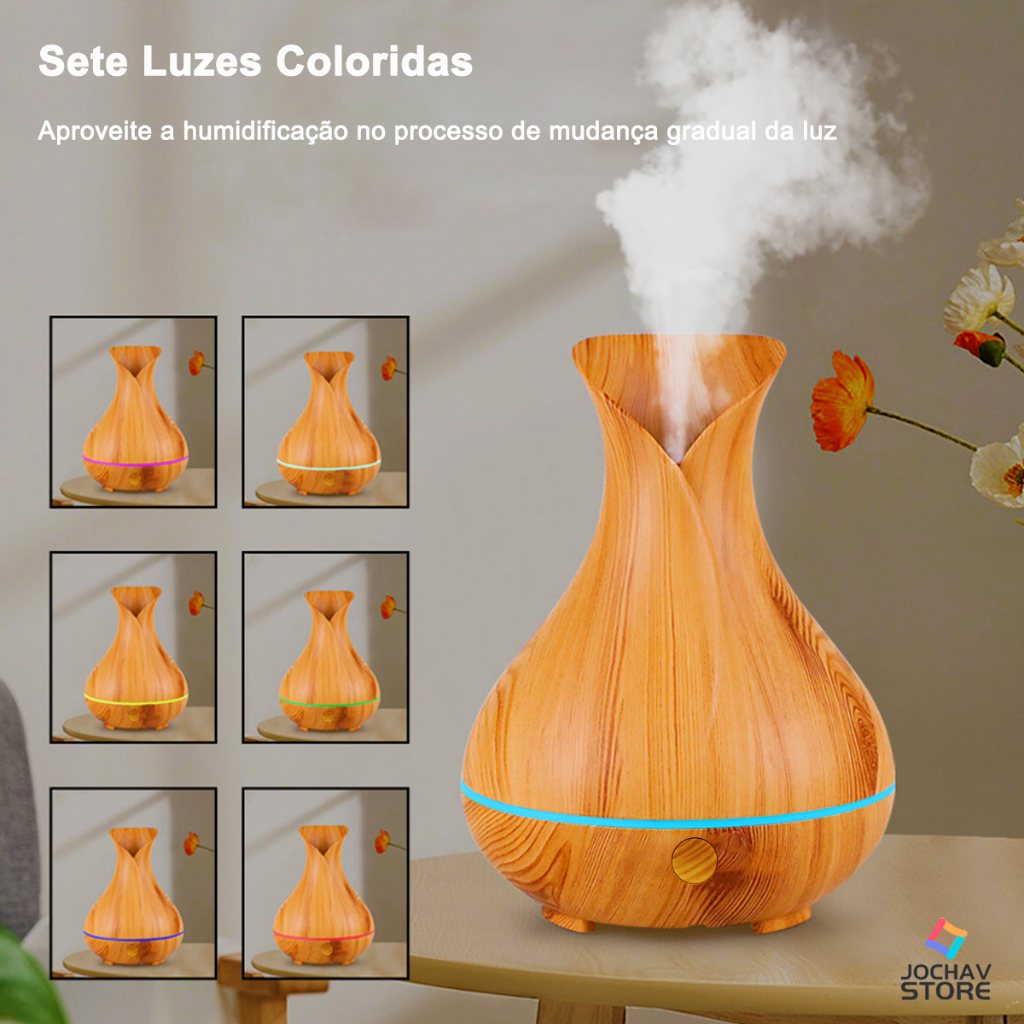 Umidificador De Ar E Difusor De Aroma Ultrassônico 7 Cores De Led Com Aromatizador Óleo Essencial Ambiente 250ml-KF8807