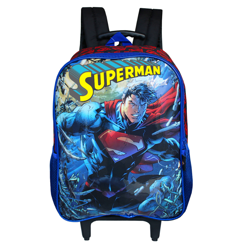 Mochila Escolar Infantil Juvenil Do Super Man Com Rodinhas Super homem Vermelha