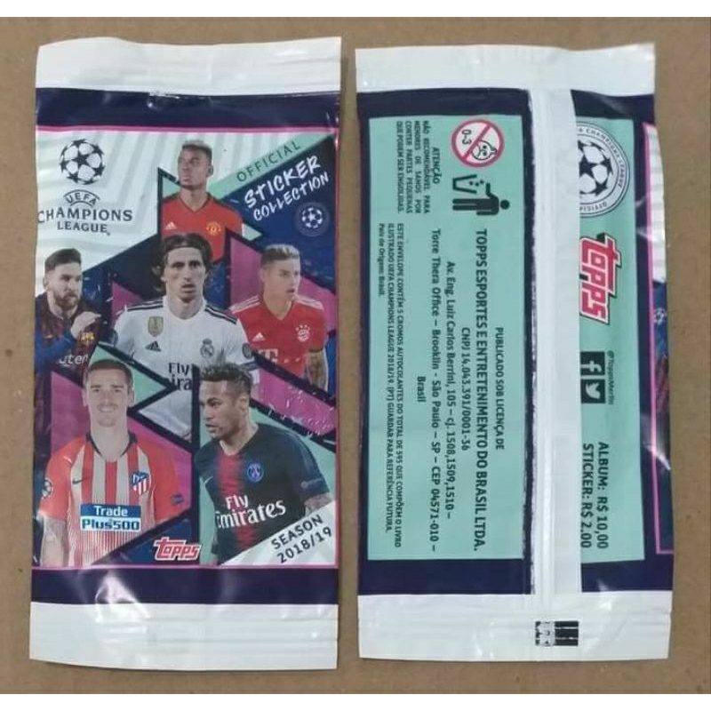 5 Envelopes de Figurinhas - Lacrados - Álbum Champions League 2018-2019 - Topps