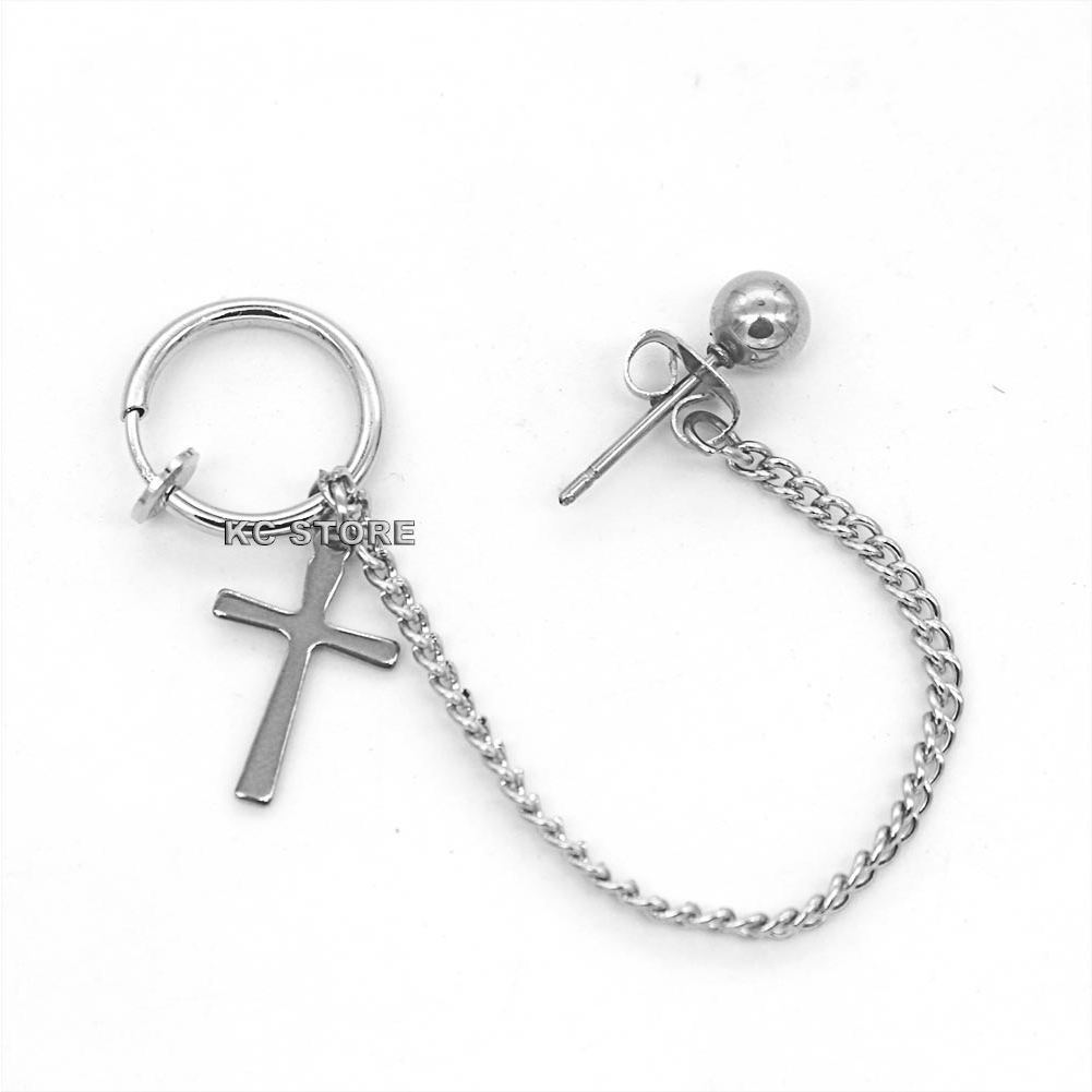 Conjunto Brinco de bolinha de  tarraxa e pressão em aço Inox prata masculino feminino cruz crucifixo