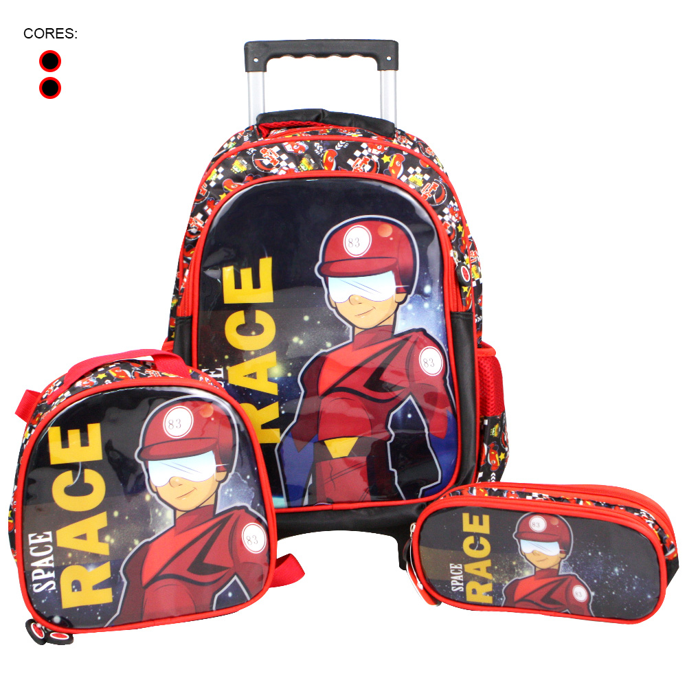 Kit Mochila de Rodas Escolar Infantil Menino Estojo Lancheira Resistente Inmetro MA9712CC