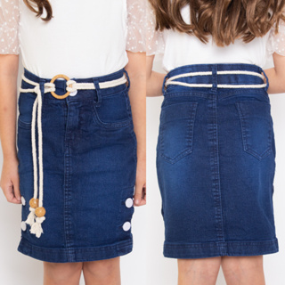 Saia Jeans Barra Botões Bege Juvenil 7PALLAS em Oferta na Shopee