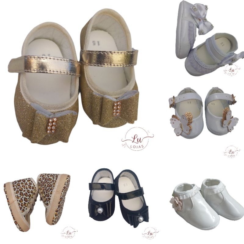 sapatinho para bebê menina bebe sapatilha feminina tênis bota nenê dourado recém-nascida RN BB enxoval calçado infantil