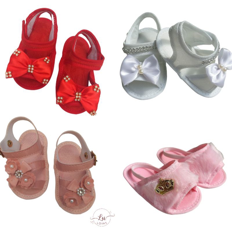 Sandália para bebê menina bebe rosa branca vermelha sapato sapatinho calçado recém-nascida RN BB feminino enxoval