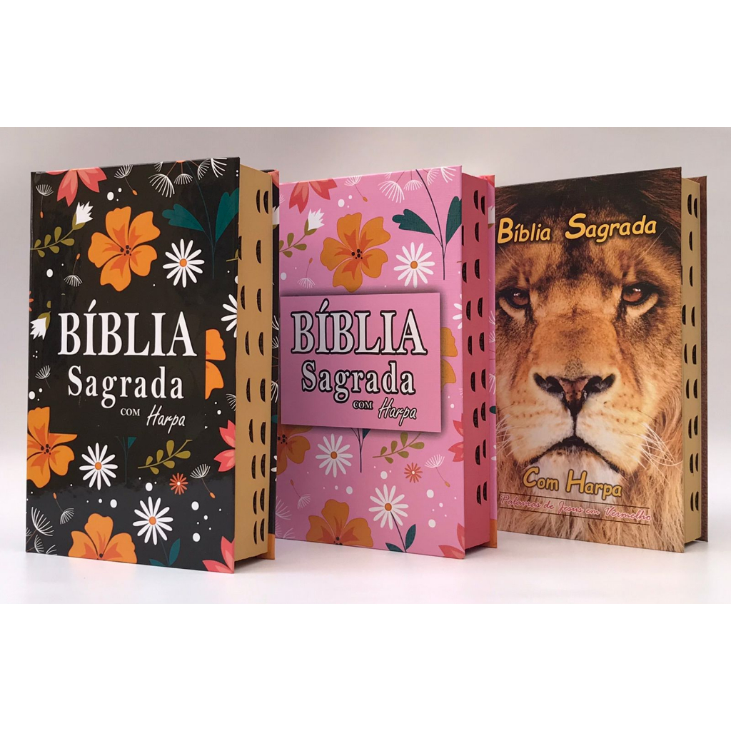 Kit com 3 Bíblias Sagrada Tamanho Médio 12,5x19 cm Com Harpa Palavras de Jesus em Vermelho (Kit Q) em Oferta na Shopee