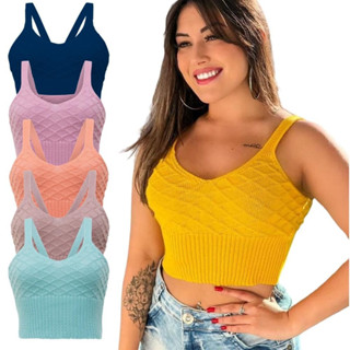 Blusinha Cropped Tricot Alcinha Escama Sereia Moda Feminina