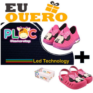 -KIT INFANTIL COM 2 PARES PLOC CALÇADOS - 1 TÊNIS LED + 1 BABUCHE MINNIE POÁ PINK (LED03 PINK + BAB03 PINK)