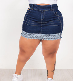 Shorts Saia Jeans Feminino Plus Size Com Lycra