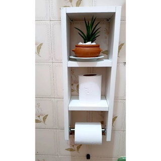 porta papel higiênico branco com prateleira