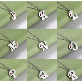 Letras Pingente Alfabeto com Corrente Aço Inox 316 e pedra vermelha