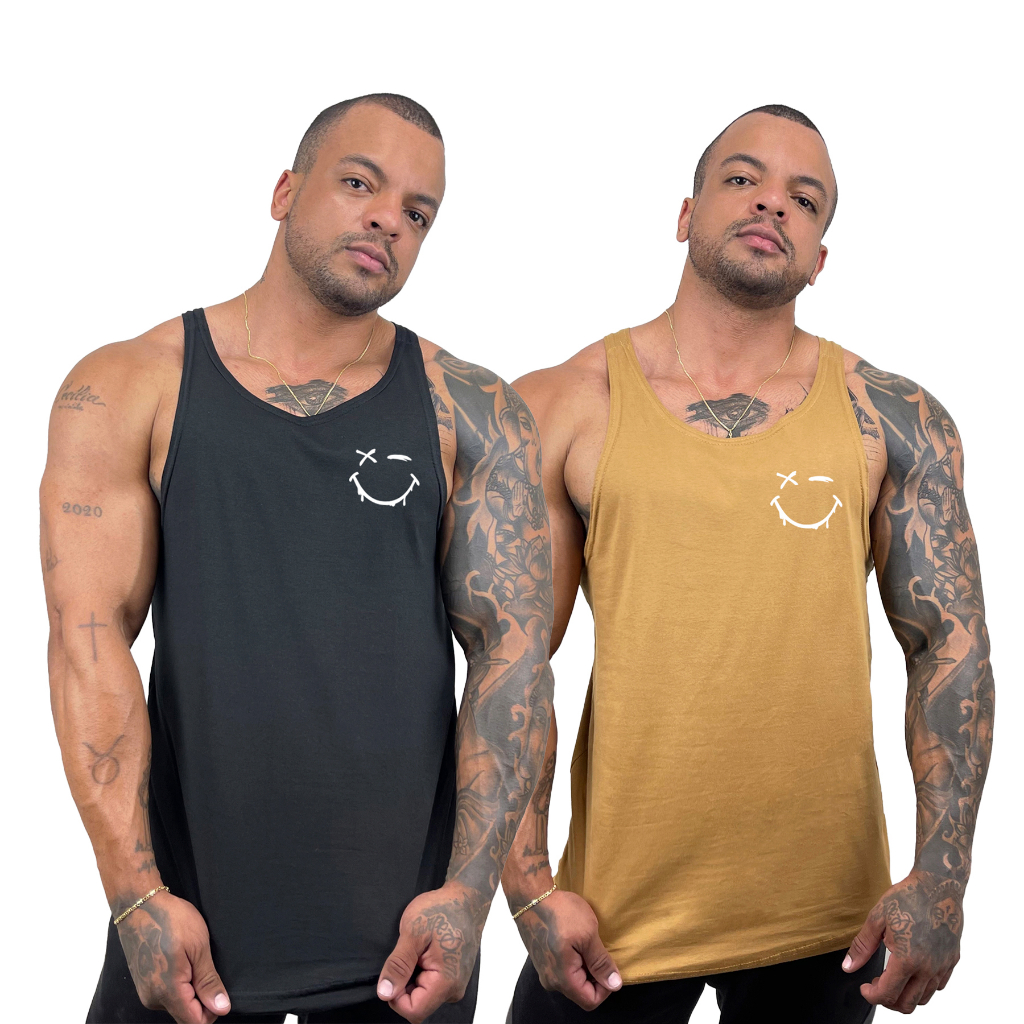 Kit com 2 Regatas Cavadas Smile Shadow 100% algodão - Bombey