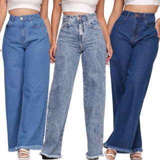 Wide Leg Jeans Pantalona Feminina Calça Cintura Alta