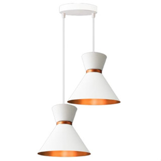 Luxo Rainha Pendente Lustre Duplo Branco c/ Cobre