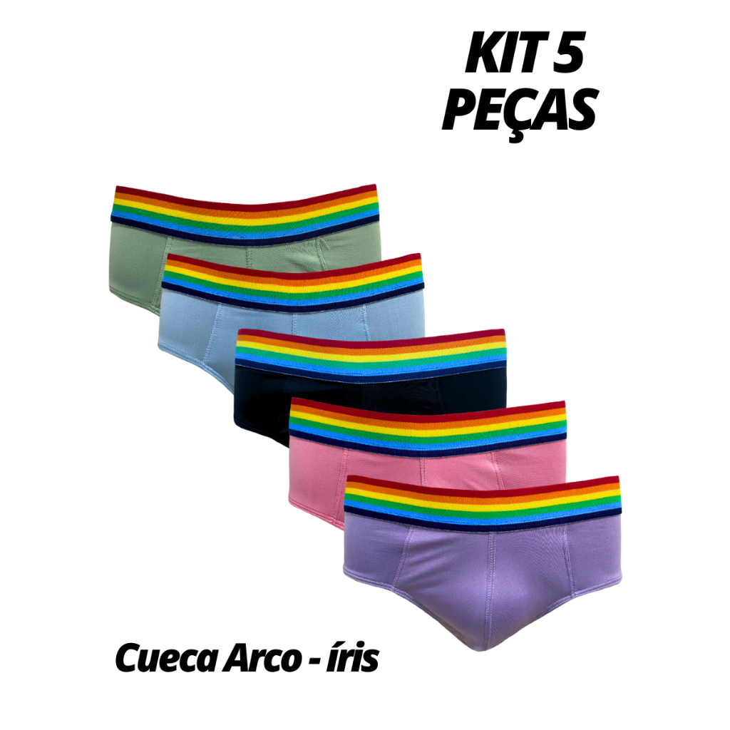 Kit 5 Cuecas Slip Tradicional Masculina Arco Íris Elástico Colorido Microfibra Conforto