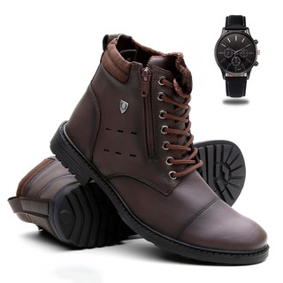 Bota Masculina Casual Coturno Original + Relógio Ponteiro