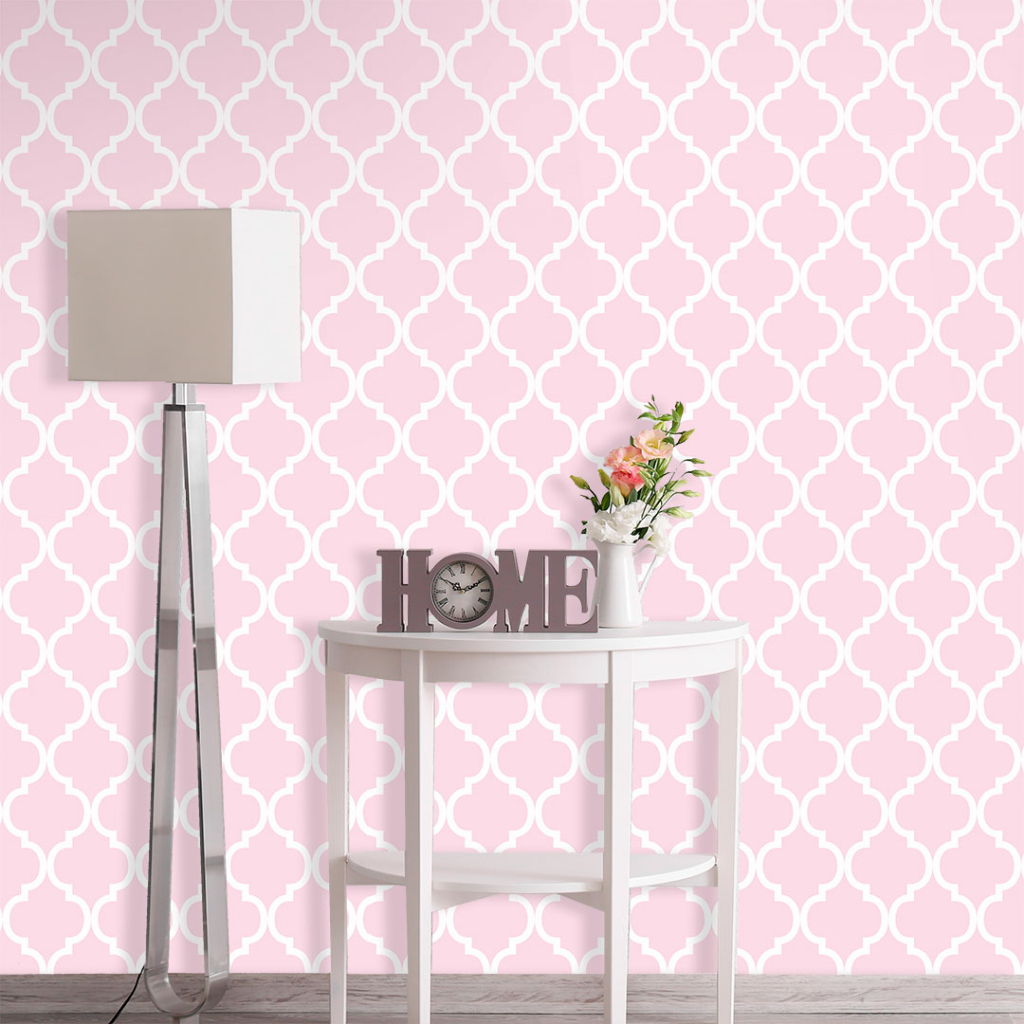 Papel de Parede Geométrico Arabesco Rosa  Com Cola Inclusa