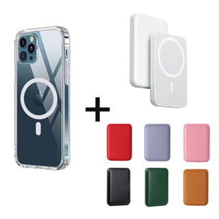 Power Bank 5000mAh E Capa Magsafe Transparente E Capa De Couro MagSafe Para iphone 14 13 12 11 X 7 8 Pro MAX