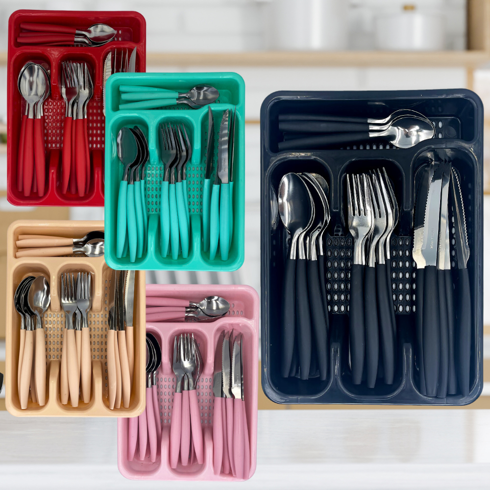 Jogo De Talheres Faqueiro Aço Inox Com Gaveteiro 24 Peças