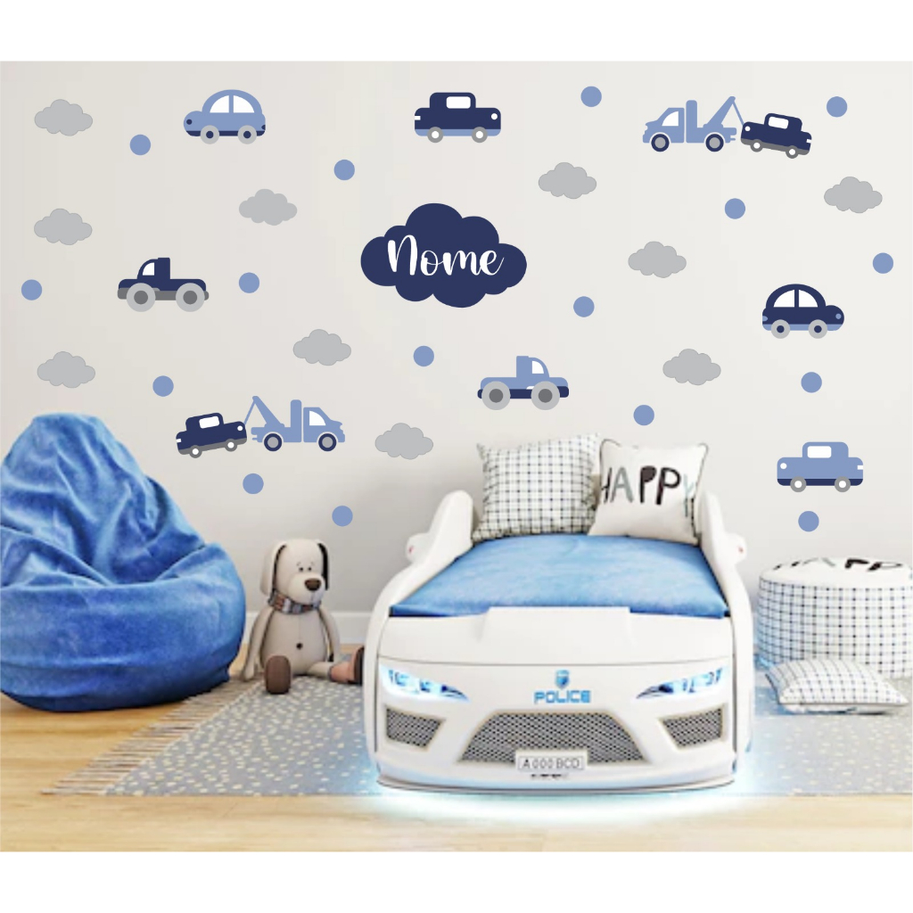 Kit Adesivo de Parede Carros - Papel de Parede Carrinhos Quarto Infantil em Oferta na Shopee