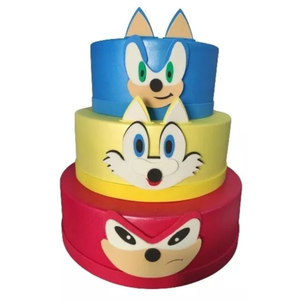 Bolo Fake Sonic Maquete De Isopor Moldado Em Eva Sem Emenda